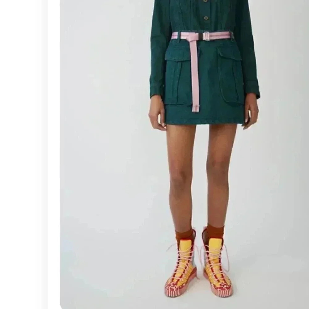 Acne Studios Bl Konst Janou Over Green Denim Cargo Pocket Mini Skirt Size 36